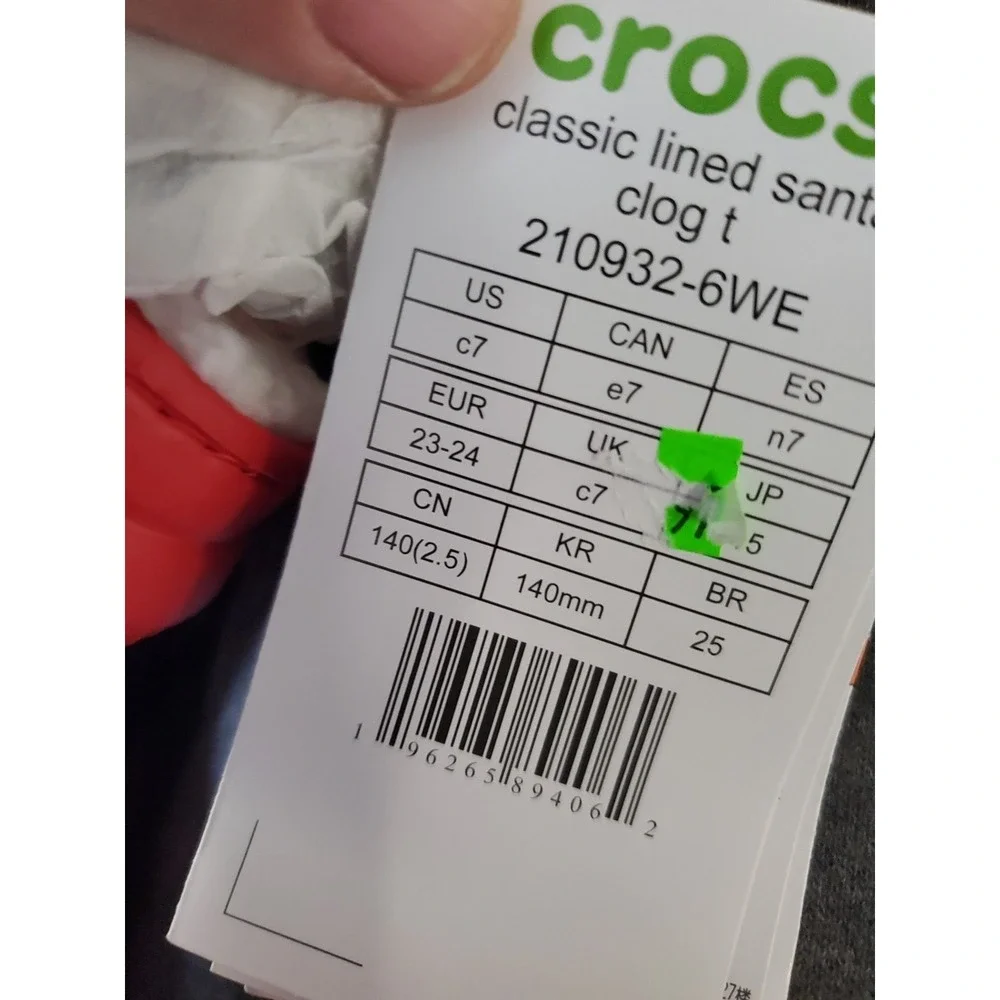 Crocs Classic Lined Santa Clogs Sz C7 7 Childrens Sandals Christmas Holiday